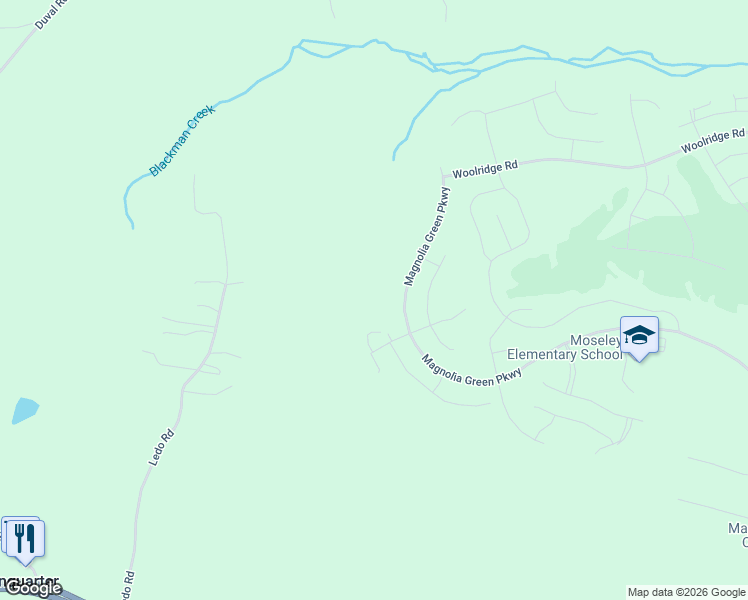 map of restaurants, bars, coffee shops, grocery stores, and more near 6999 Ledo Road in Moseley