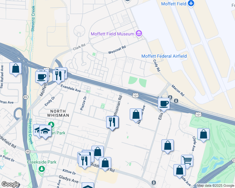 map of restaurants, bars, coffee shops, grocery stores, and more near in Santa Clara County