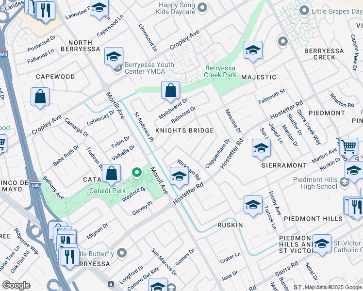 map of restaurants, bars, coffee shops, grocery stores, and more near 1763 Queenstown Drive in San Jose