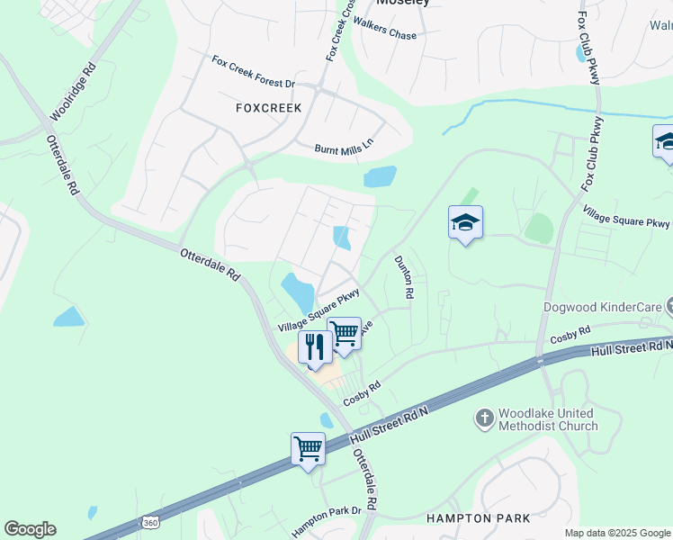 map of restaurants, bars, coffee shops, grocery stores, and more near 15911 Lewisham Drive in Moseley