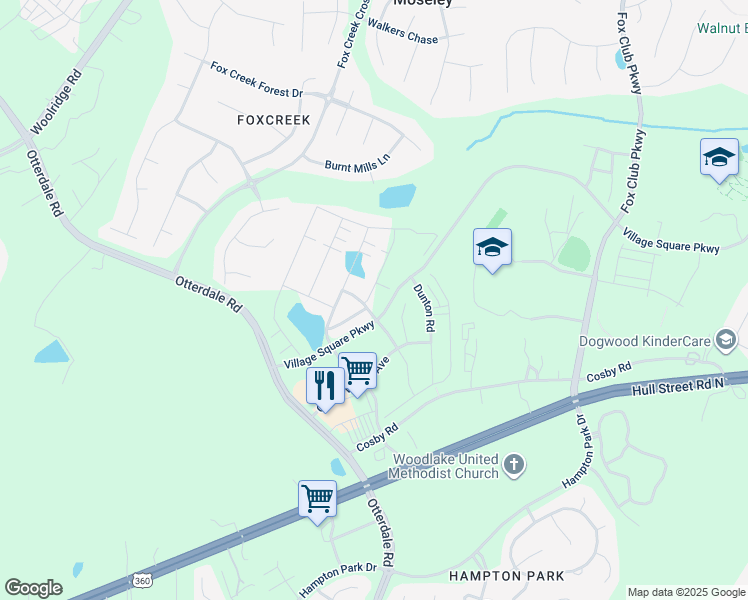 map of restaurants, bars, coffee shops, grocery stores, and more near 6725 Citory Way in Moseley