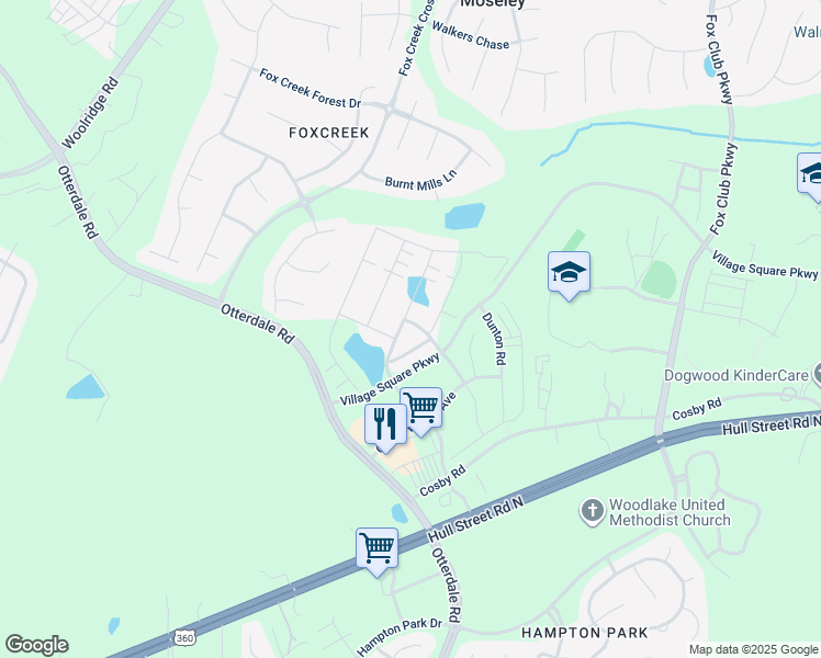map of restaurants, bars, coffee shops, grocery stores, and more near 15911 Lewisham Drive in Moseley