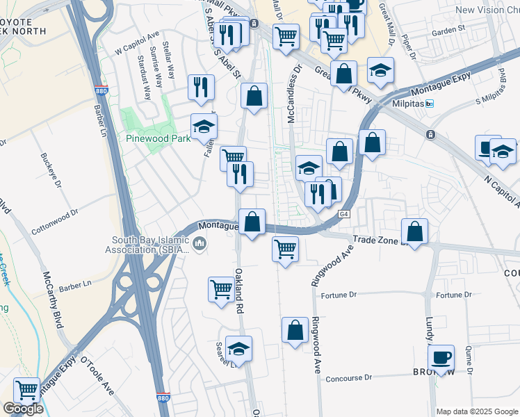 map of restaurants, bars, coffee shops, grocery stores, and more near 1778 Snell Place in Milpitas