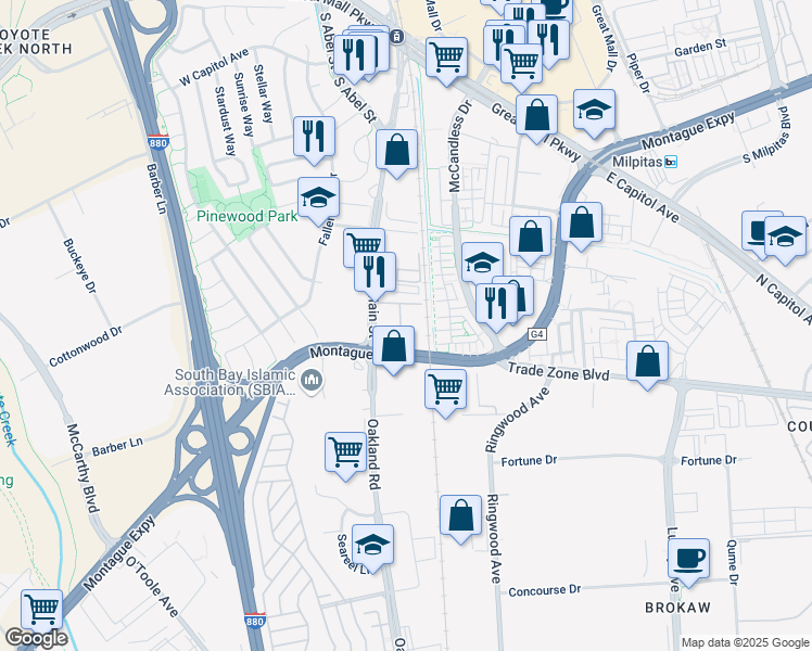 map of restaurants, bars, coffee shops, grocery stores, and more near 1778 Snell Place in Milpitas