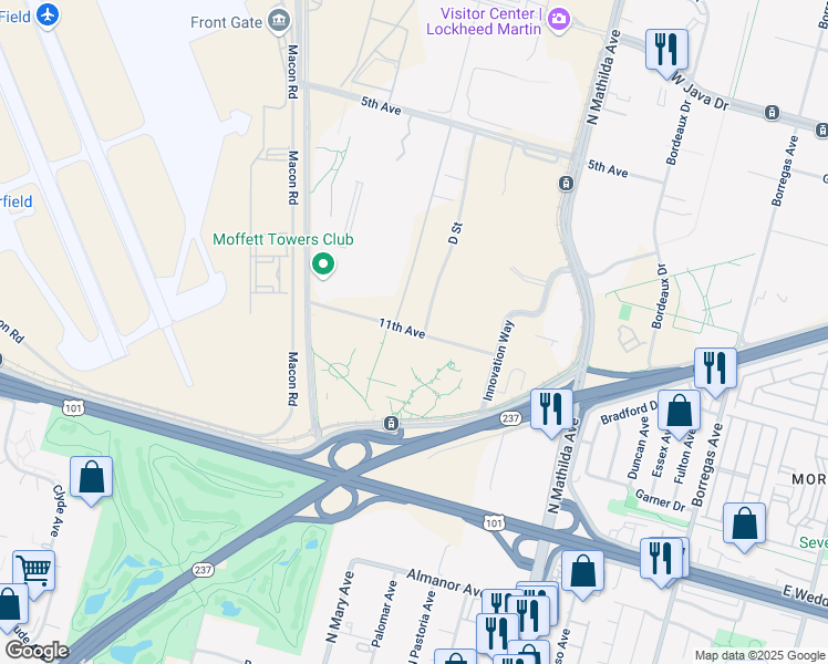 map of restaurants, bars, coffee shops, grocery stores, and more near 905 11th Avenue in Sunnyvale