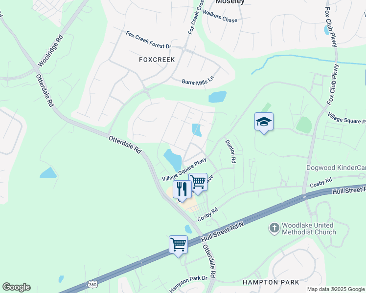 map of restaurants, bars, coffee shops, grocery stores, and more near 16002 Newham Crossing in Moseley