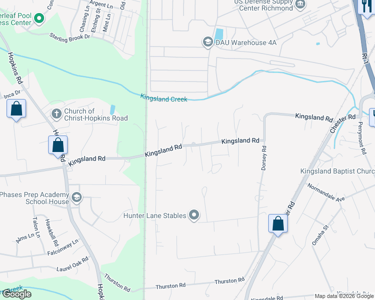 map of restaurants, bars, coffee shops, grocery stores, and more near 3500 Kingsland Road in Richmond