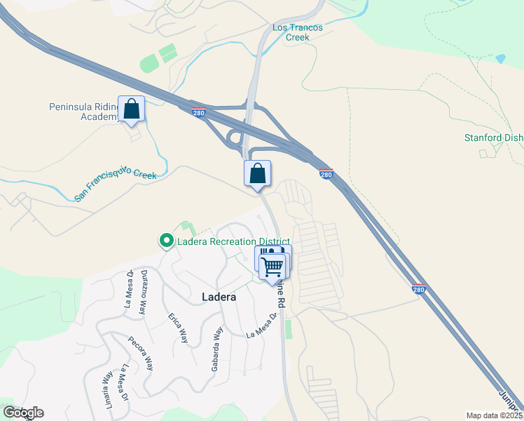map of restaurants, bars, coffee shops, grocery stores, and more near 35 Aliso Way in Menlo Park