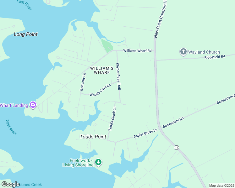 map of restaurants, bars, coffee shops, grocery stores, and more near 296 Todds Creek Lane in Port Haywood