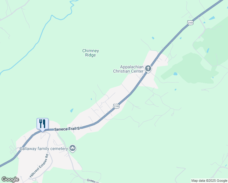 map of restaurants, bars, coffee shops, grocery stores, and more near 183 Iris Lane in Peterstown