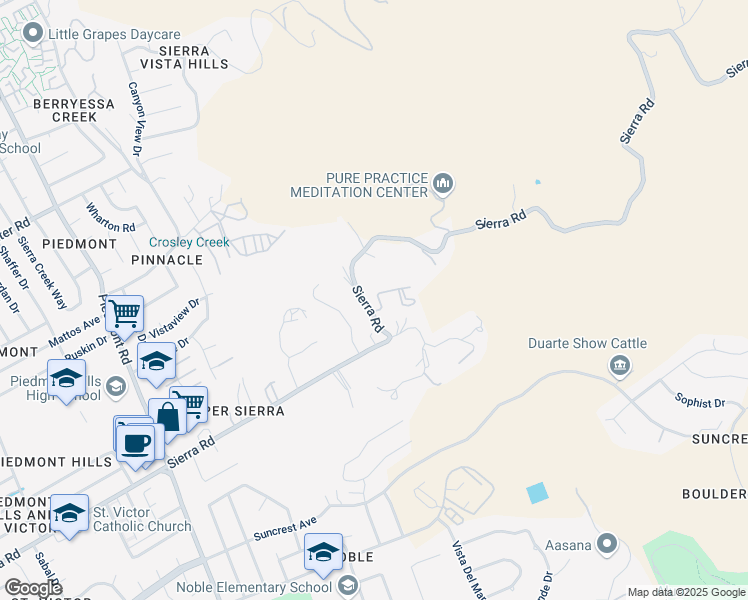 map of restaurants, bars, coffee shops, grocery stores, and more near 3580 Sierra Road in San Jose
