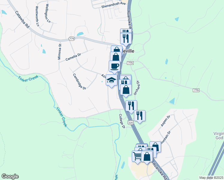 map of restaurants, bars, coffee shops, grocery stores, and more near 1435 Roanoke Road in Daleville