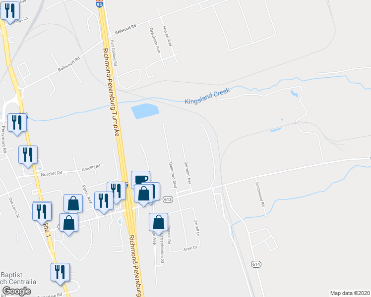 map of restaurants, bars, coffee shops, grocery stores, and more near 8937 Germont Avenue in Richmond