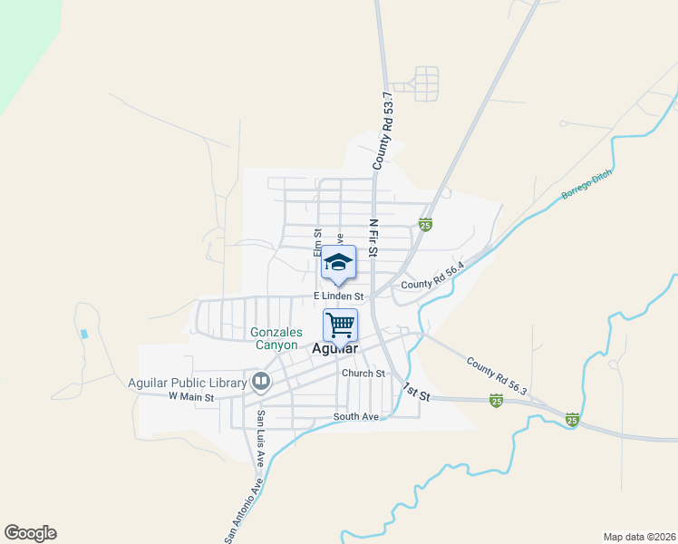map of restaurants, bars, coffee shops, grocery stores, and more near 498 Balsam Avenue in Aguilar