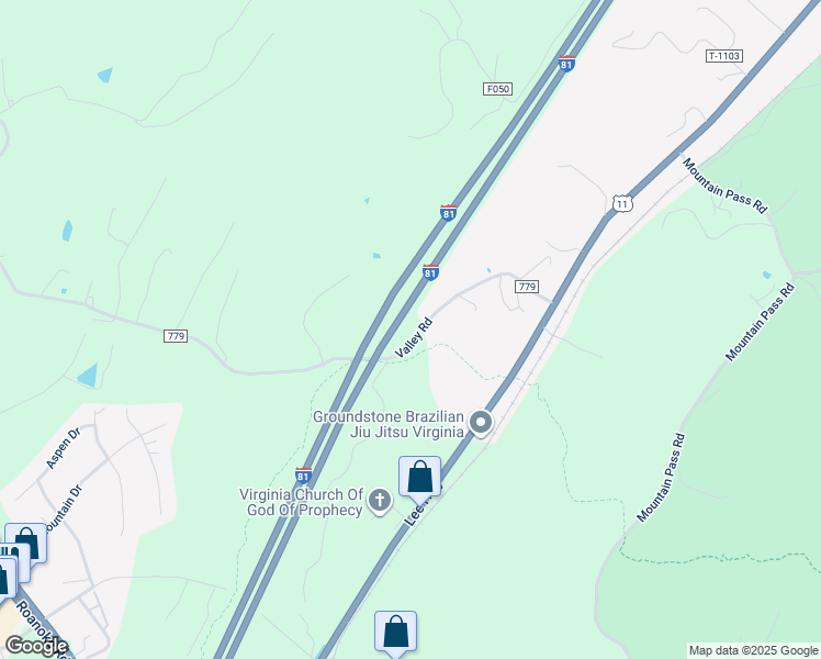 map of restaurants, bars, coffee shops, grocery stores, and more near 350 Valley Road in Troutville