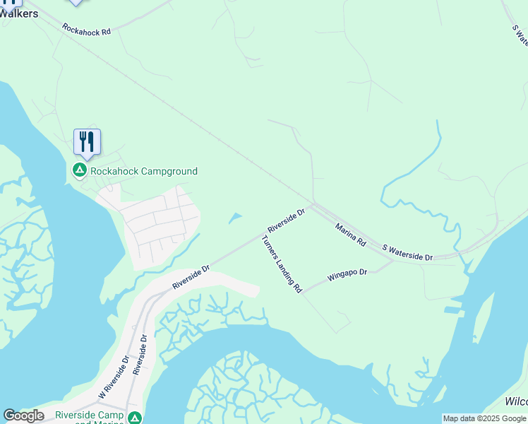 map of restaurants, bars, coffee shops, grocery stores, and more near 1360 Riverside Drive in Lanexa
