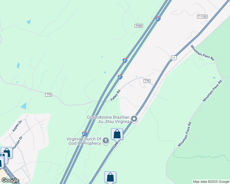 map of restaurants, bars, coffee shops, grocery stores, and more near 350 Valley Road in Troutville