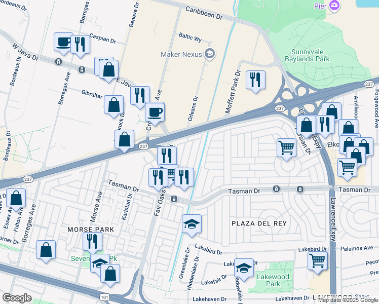 map of restaurants, bars, coffee shops, grocery stores, and more near 690 Persian Drive in Sunnyvale