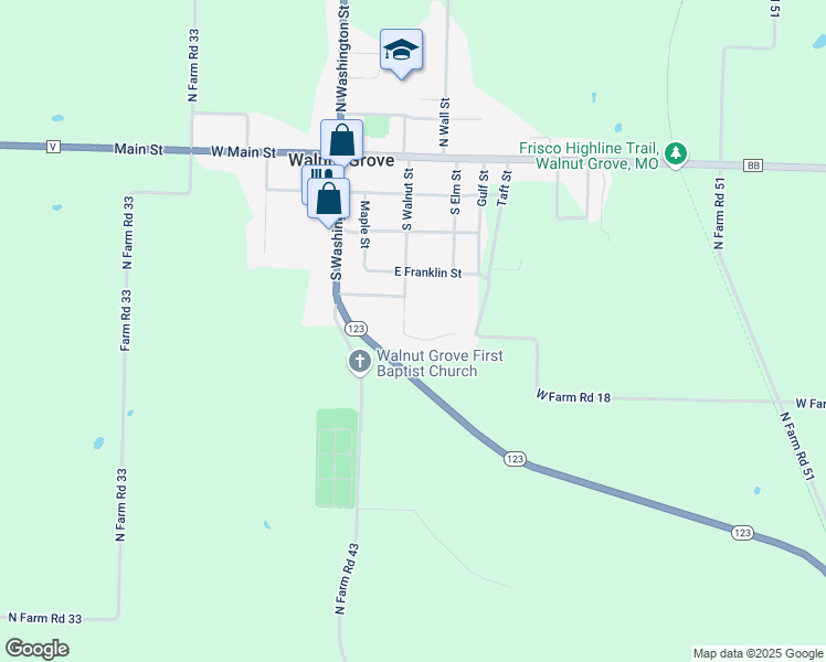 map of restaurants, bars, coffee shops, grocery stores, and more near 514 S Walnut St in Walnut Grove