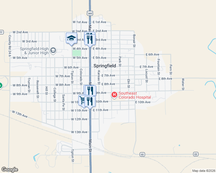 map of restaurants, bars, coffee shops, grocery stores, and more near 801 Church Street in Springfield