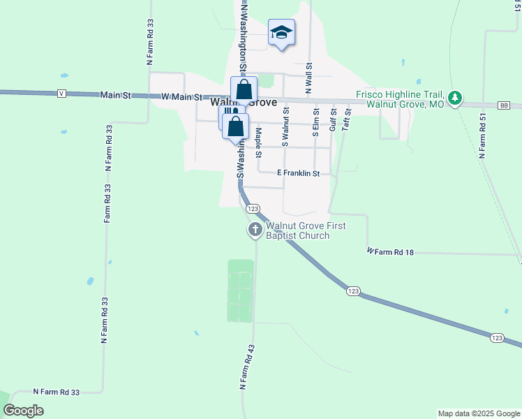 map of restaurants, bars, coffee shops, grocery stores, and more near State Highway 123 in Walnut Grove