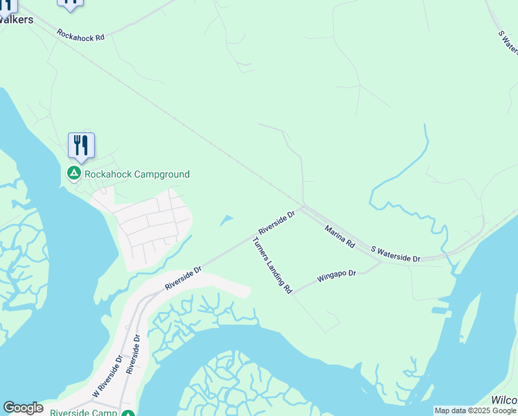 map of restaurants, bars, coffee shops, grocery stores, and more near 1360 Riverside Drive in Lanexa