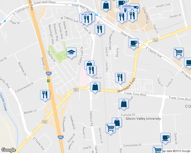 map of restaurants, bars, coffee shops, grocery stores, and more near 1745 Snell Place in Milpitas