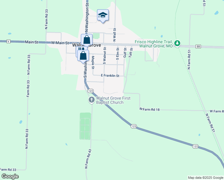 map of restaurants, bars, coffee shops, grocery stores, and more near 514 S Walnut St in Walnut Grove