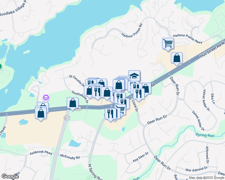 map of restaurants, bars, coffee shops, grocery stores, and more near 6801 Temie Lee Parkway in Midlothian