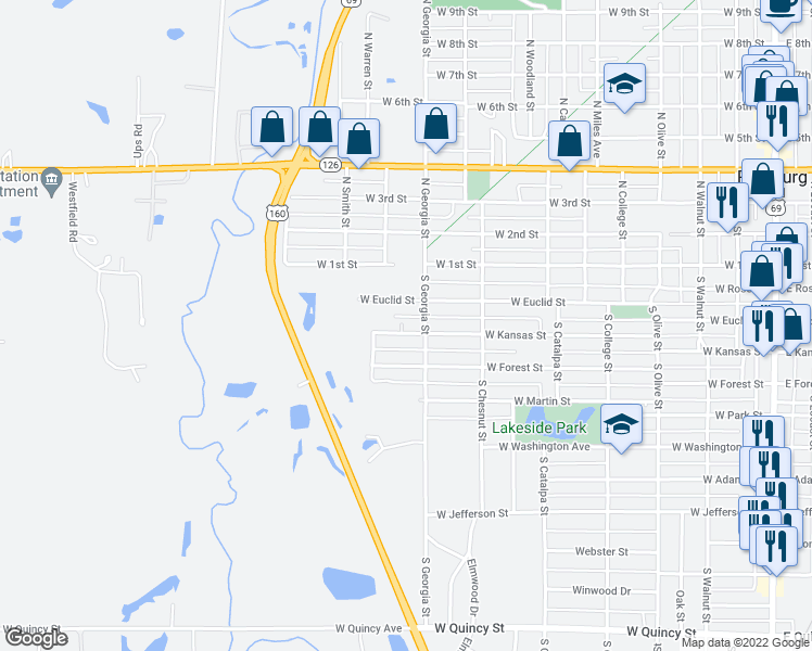 map of restaurants, bars, coffee shops, grocery stores, and more near 806 West Kansas Street in Pittsburg