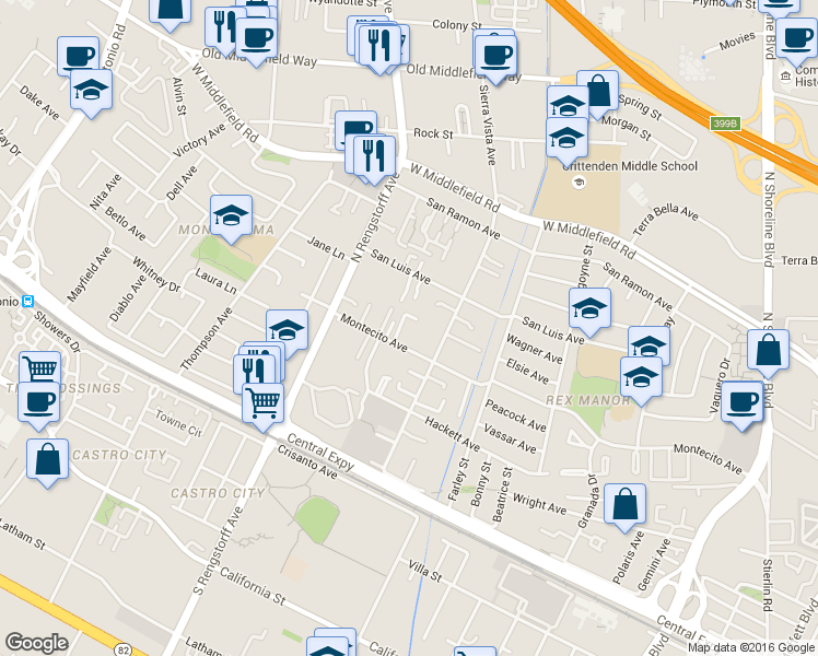map of restaurants, bars, coffee shops, grocery stores, and more near 328 Marquetta Circle in Mountain View