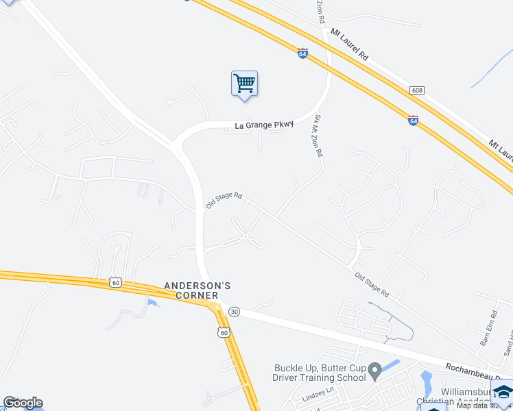 map of restaurants, bars, coffee shops, grocery stores, and more near 3201 Old Stage Road in Toano