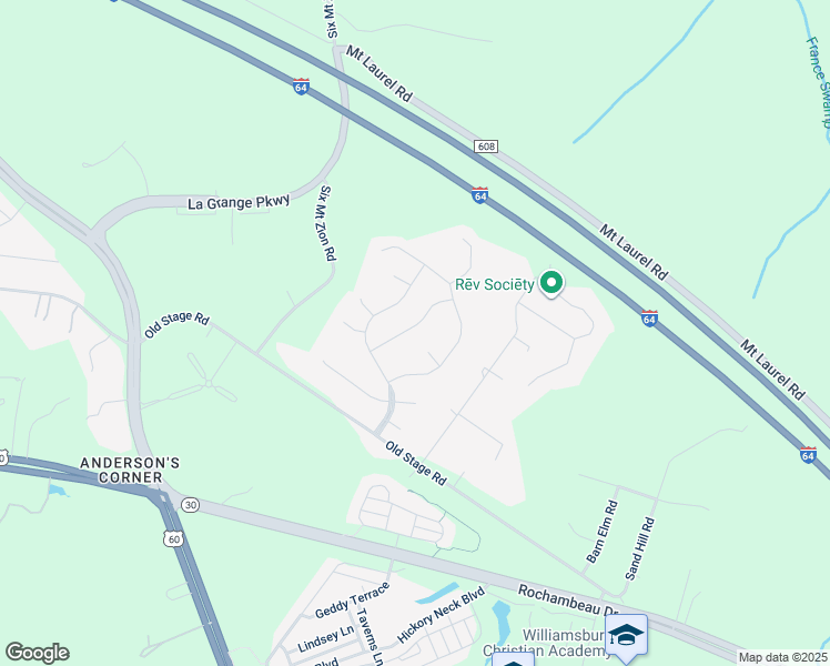 map of restaurants, bars, coffee shops, grocery stores, and more near 3424 Colony Mill Road in Toano
