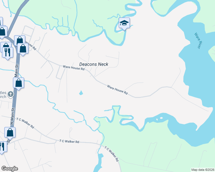 map of restaurants, bars, coffee shops, grocery stores, and more near Ware House Road in Gloucester