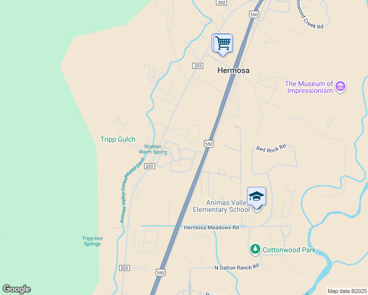 map of restaurants, bars, coffee shops, grocery stores, and more near 113 Hermosa Cir in Durango