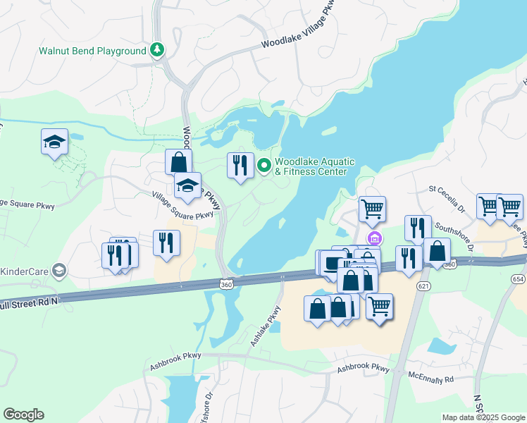 map of restaurants, bars, coffee shops, grocery stores, and more near 220 Water Pointe Court in Midlothian