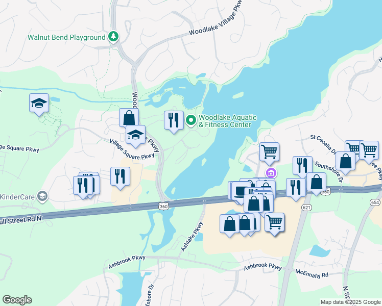 map of restaurants, bars, coffee shops, grocery stores, and more near 318 Water Pointe Lane in Midlothian