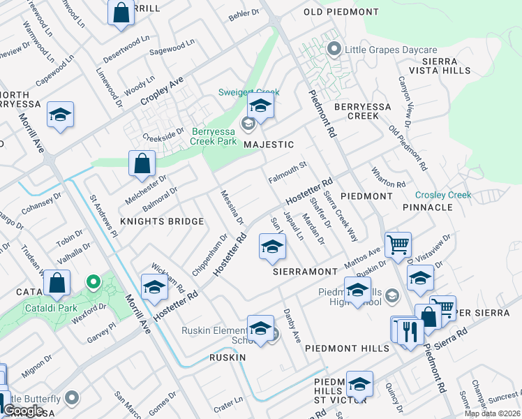 map of restaurants, bars, coffee shops, grocery stores, and more near 3234 Victor Court in San Jose