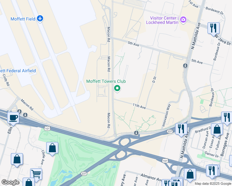 map of restaurants, bars, coffee shops, grocery stores, and more near 1080 Enterprise Way in Sunnyvale