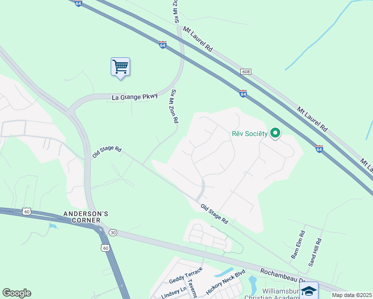 map of restaurants, bars, coffee shops, grocery stores, and more near 3504 Edward Terrace in Toano