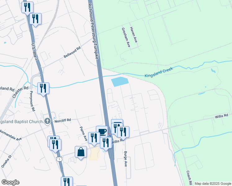 map of restaurants, bars, coffee shops, grocery stores, and more near 2201 Bellwood Road in Richmond
