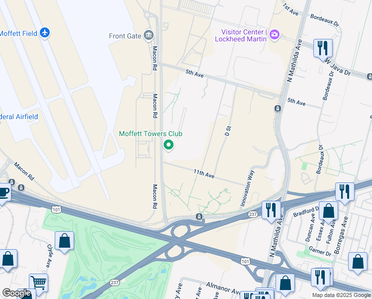 map of restaurants, bars, coffee shops, grocery stores, and more near 905 11th Avenue in Sunnyvale