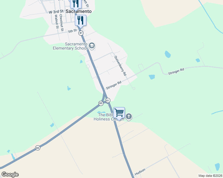 map of restaurants, bars, coffee shops, grocery stores, and more near 39 Stringer Road in Sacramento
