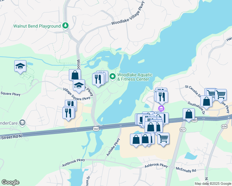 map of restaurants, bars, coffee shops, grocery stores, and more near 220 Water Pointe Court in Midlothian