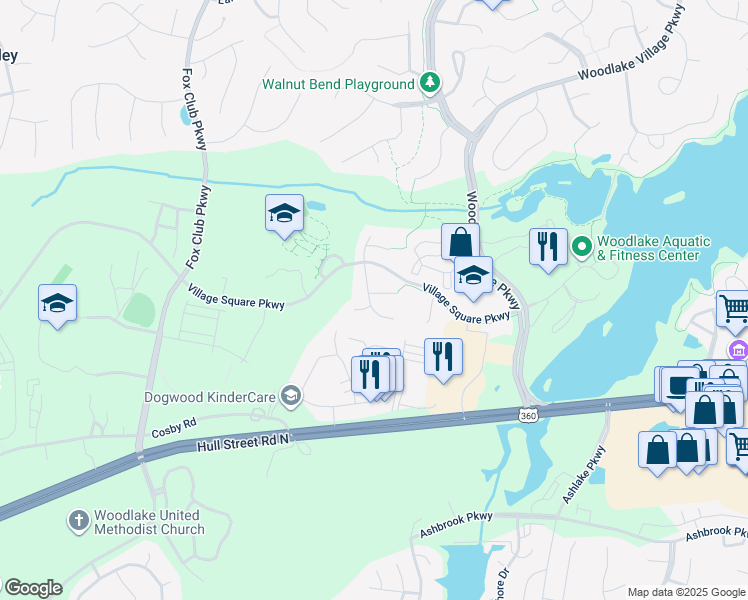 map of restaurants, bars, coffee shops, grocery stores, and more near 6701 Manor Gate Dr in Midlothian