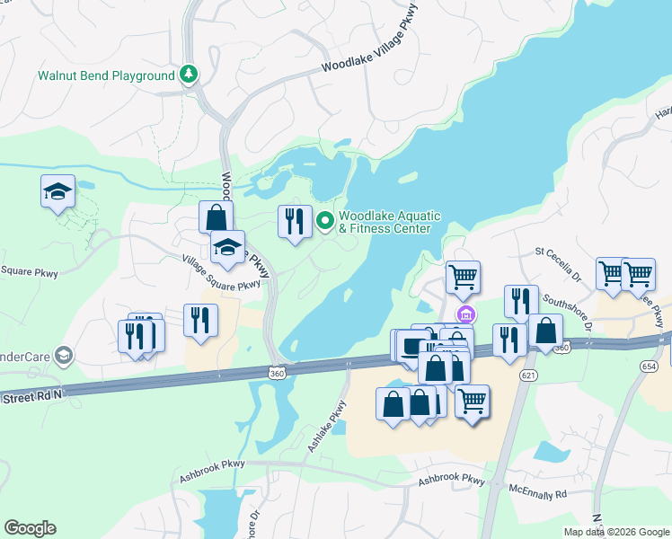 map of restaurants, bars, coffee shops, grocery stores, and more near 220 Water Pointe Court in Midlothian