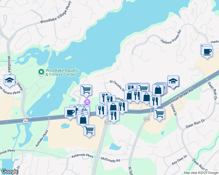 map of restaurants, bars, coffee shops, grocery stores, and more near 14018 Saint Regina Court in Midlothian