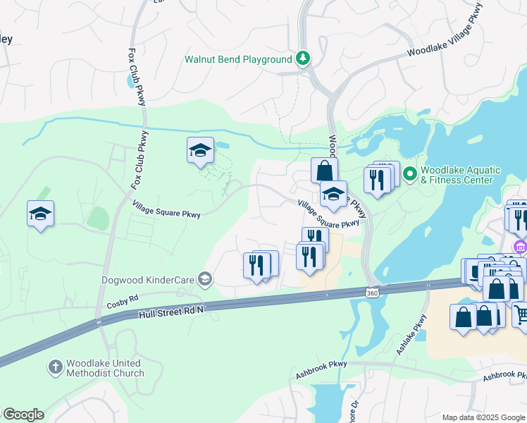 map of restaurants, bars, coffee shops, grocery stores, and more near 6701 Manor Gate Dr in Midlothian