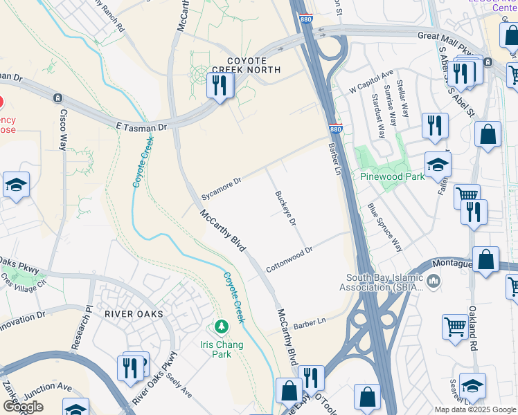 map of restaurants, bars, coffee shops, grocery stores, and more near 851 Buckeye Court in Milpitas