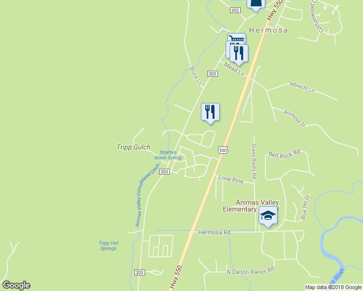 map of restaurants, bars, coffee shops, grocery stores, and more near 2 Palomino Drive in Durango